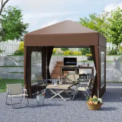 Outsunny 2 x 2 m Garden Pop Up Gazebo, Wedding Party Tent Marquee, Water Resistant Awning Canopy with Sidewalls, Windows, Carry Bag, Coffee - 2