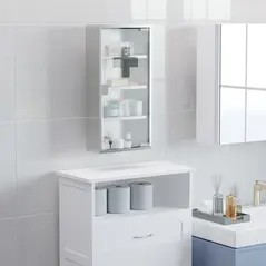HOMCOM 4 Tier Stainless Steel Wall Mounted Medicine Cabinet Glass Lockable Door Storage Shelves Houseware Bathroom Furniture 60Hx30Wx12D(cm) w/2 Keys - 2