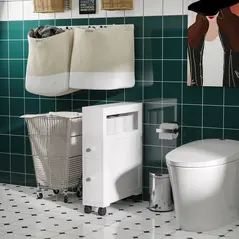 HOMCOM 72x16cm Narrow Bathroom Storage Unit w/ 2 Drawers Open Top 4 Wheels Slimline Modern Rolling Home Organisation - 2