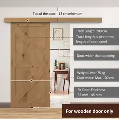 HOMCOM 6.5FT/2000mm Modern Sliding Barn Door Closet Hardware Track Kit Aluminium Track System Unit For Single Wooden Door - 4