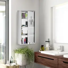 HOMCOM 4 Tier Stainless Steel Wall Mounted Medicine Cabinet Glass Lockable Door Storage Shelves Houseware Bathroom Furniture 60Hx30Wx12D(cm) w/2 Keys - 9