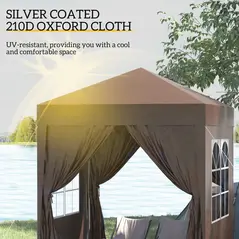 Outsunny 2 x 2 m Garden Pop Up Gazebo, Wedding Party Tent Marquee, Water Resistant Awning Canopy with Sidewalls, Windows, Carry Bag, Coffee - 6