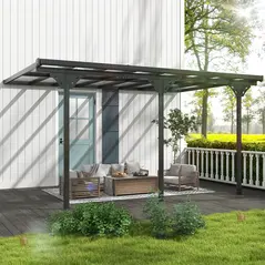 Outsunny 4.35 x 3m Outdoor Patio Gazebo Pergola, Retractable Pergola Canopy Aluminum Post & PC Roof,  Grey - 2