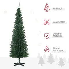 HOMCOM 6ft Unlit Artificial Christmas Tree, Pencil Slim Xmas Tree with Solid Stand and Realistic Branches, Green - 4