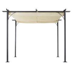 Outsunny 3 x 3(m) Metal Pergola with Retractable Roof, Garden Gazebo Metal Pergola Canopy. Outdoor Sun Shade Shelter for Party BBQ, Beige - 9