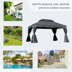 Outsunny 3 x 4m Aluminium Garden Gazebo, Marquee Canopy Shelter Pavilion Party Tent with Nets and Curtains for Garden and Deck, Black - 7