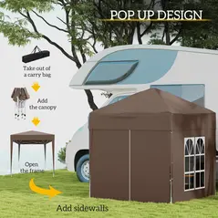 Outsunny 2 x 2 m Garden Pop Up Gazebo, Wedding Party Tent Marquee, Water Resistant Awning Canopy with Sidewalls, Windows, Carry Bag, Coffee - 5