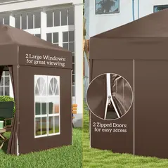 Outsunny 2 x 2 m Garden Pop Up Gazebo, Wedding Party Tent Marquee, Water Resistant Awning Canopy with Sidewalls, Windows, Carry Bag, Coffee - 8