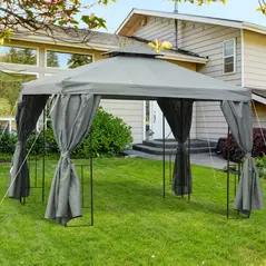 Outsunny 3 x 3 m Garden Gazebo Double Roof Marquee Patio Wedding Party Tent Canopy Shelter with Sidewalls, (Dark Grey) - 2