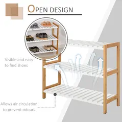 HOMCOM 3-Tier Shoe Rack Wood Frame Slatted Shelves Spacious Open Hygienic Storage Home Hallway Furniture Family Guests 70L x 26W x 57.5H cm - Natural - 6