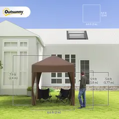 Outsunny 2 x 2 m Garden Pop Up Gazebo, Wedding Party Tent Marquee, Water Resistant Awning Canopy with Sidewalls, Windows, Carry Bag, Coffee - 4