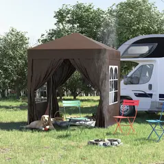 Outsunny 2 x 2 m Garden Pop Up Gazebo, Wedding Party Tent Marquee, Water Resistant Awning Canopy with Sidewalls, Windows, Carry Bag, Coffee - 3