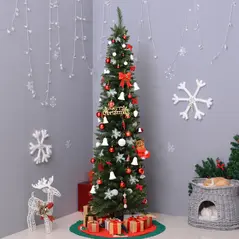 HOMCOM 7ft Unlit Artificial Christmas Tree, Pencil Slim Xmas Tree with Solid Stand and Realistic Branches, Green - 2