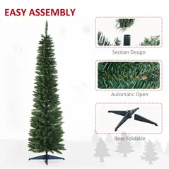 HOMCOM 7ft Unlit Artificial Christmas Tree, Pencil Slim Xmas Tree with Solid Stand and Realistic Branches, Green - 7