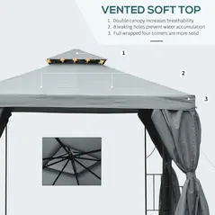 Outsunny 3 x 3 m Garden Gazebo Double Roof Marquee Patio Wedding Party Tent Canopy Shelter with Sidewalls, (Dark Grey) - 4