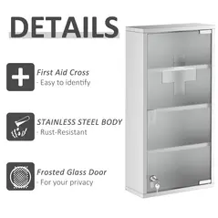 HOMCOM 4 Tier Stainless Steel Wall Mounted Medicine Cabinet Glass Lockable Door Storage Shelves Houseware Bathroom Furniture 60Hx30Wx12D(cm) w/2 Keys - 6
