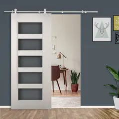 HOMCOM Wooden Sliding Door Kit Stainless Steel Smooth Operation Hardware Track Kit System Unit For Single Door 2000mm - 2