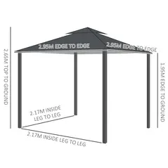 Outsunny 3 x 3 m Garden Gazebo Double Roof Marquee Patio Wedding Party Tent Canopy Shelter with Sidewalls, (Dark Grey) - 3