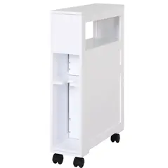 HOMCOM 72x16cm Narrow Bathroom Storage Unit w/ 2 Drawers Open Top 4 Wheels Slimline Modern Rolling Home Organisation - 9