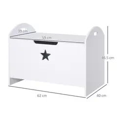 HOMCOM Kids Wooden Toy Box Organizer Children's Toy Storage with Lid Safety Hinge Side Handle Playroom Furniture White - 3