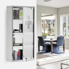 HOMCOM 4 Tier Stainless Steel Wall Mounted Medicine Cabinet Glass Lockable Door Storage Shelves Houseware Bathroom Furniture 60Hx30Wx12D(cm) w/2 Keys - 8