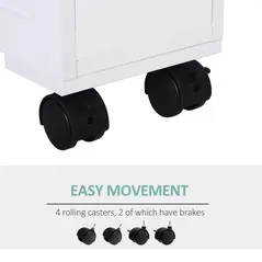 HOMCOM 72x16cm Narrow Bathroom Storage Unit w/ 2 Drawers Open Top 4 Wheels Slimline Modern Rolling Home Organisation - 4
