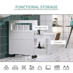 HOMCOM 72x16cm Narrow Bathroom Storage Unit w/ 2 Drawers Open Top 4 Wheels Slimline Modern Rolling Home Organisation - 6