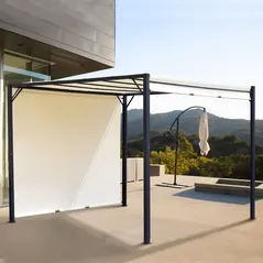 Outsunny Metal Pergola With Canopy Sliding Pergola Canopy 3Lx3Wx2.3H m Garden Gazebo Party Tent Sun Shelter Cover - Cream White/Black - 2