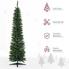 HOMCOM 7ft Unlit Artificial Christmas Tree, Pencil Slim Xmas Tree with Solid Stand and Realistic Branches, Green - 4