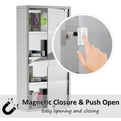 HOMCOM 4 Tier Stainless Steel Wall Mounted Medicine Cabinet Glass Lockable Door Storage Shelves Houseware Bathroom Furniture 60Hx30Wx12D(cm) w/2 Keys - 4