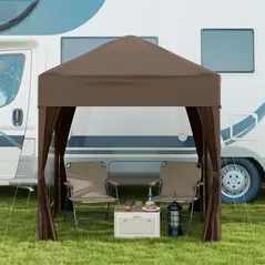 Outsunny 2 x 2 m Garden Pop Up Gazebo, Wedding Party Tent Marquee, Water Resistant Awning Canopy with Sidewalls, Windows, Carry Bag, Coffee - 9