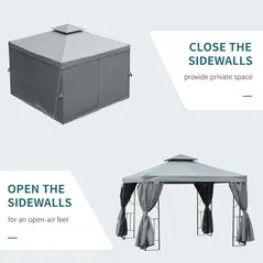 Outsunny 3 x 3 m Garden Gazebo Double Roof Marquee Patio Wedding Party Tent Canopy Shelter with Sidewalls, (Dark Grey) - 6