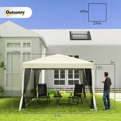 Outsunny 3 x 3(m) Pop Up Gazebo with 4 Mesh Sides and Carry Bag, Height Adjustable Party Canopy Tent, Portable Garden Outdoor - 3