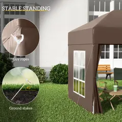 Outsunny 2 x 2 m Garden Pop Up Gazebo, Wedding Party Tent Marquee, Water Resistant Awning Canopy with Sidewalls, Windows, Carry Bag, Coffee - 7