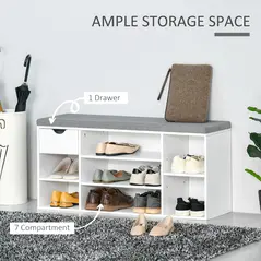 HOMCOM Shoe Storage Bench with Cushion - White - 4