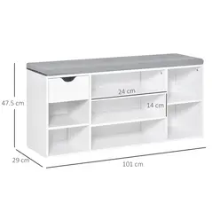 HOMCOM Shoe Storage Bench with Cushion - White - 3