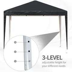 Outsunny 3 x 3M Garden Pop Up Gazebo Height Adjustable Marquee Party Tent Wedding Canopy with Carrying Bag, Black - 6