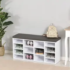 HOMCOM Multi-Storage Shoe Rack w/ 14 Compartments Cushion Moving Shelves Solid Frame Foot Pads Home Office Tidy Organisation Boots Trainers White - 2