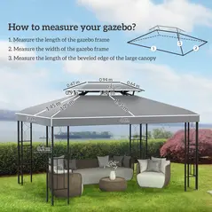Outsunny Gazebo Roof Replacement, for 3 x 4m Frames - Light Grey - 3