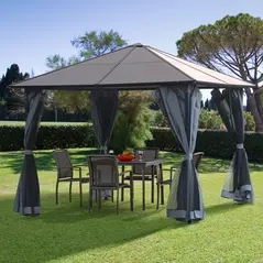 Outsunny 3m x 3m Hardtop Metal Frame Gazebo with 4 curtains, 100 kg Snow Load Capacity, Black - 2