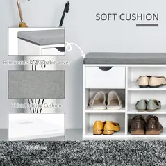 HOMCOM Shoe Storage Bench with Cushion - White - 6