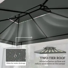 Outsunny Gazebo Roof Replacement, for 3 x 4m Frames - Grey - 4