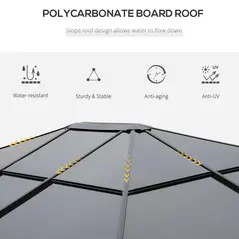 Outsunny 3 x 3.6m Hardtop Gazebo Canopy with Polycarbonate Roof, Permanent Pavilion Garden Gazebo with Curtains for Patio, Deck, Grey - 4