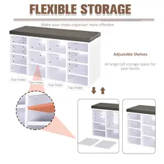 HOMCOM Multi-Storage Shoe Rack w/ 14 Compartments Cushion Moving Shelves Solid Frame Foot Pads Home Office Tidy Organisation Boots Trainers White - 6
