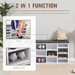 HOMCOM Multi-Storage Shoe Rack w/ 14 Compartments Cushion Moving Shelves Solid Frame Foot Pads Home Office Tidy Organisation Boots Trainers White - 4