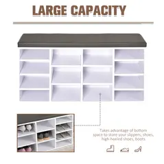 HOMCOM Multi-Storage Shoe Rack w/ 14 Compartments Cushion Moving Shelves Solid Frame Foot Pads Home Office Tidy Organisation Boots Trainers White - 7