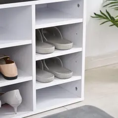 HOMCOM Multi-Storage Shoe Rack w/ 14 Compartments Cushion Moving Shelves Solid Frame Foot Pads Home Office Tidy Organisation Boots Trainers White - 8