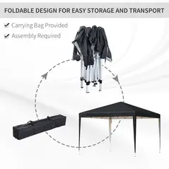Outsunny 3 x 3M Garden Pop Up Gazebo Height Adjustable Marquee Party Tent Wedding Canopy with Carrying Bag, Black - 5