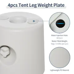 Outsunny 4 Pack 36 kg Gazebo Weights, Canopy Tent Weights with Rapid Clip, Gazebo Leg Weights Fill with Sand or Water, White - 5