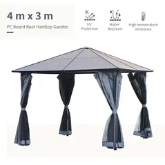 Outsunny 3m x 3m Hardtop Metal Frame Gazebo with 4 curtains, 100 kg Snow Load Capacity, Black - 4